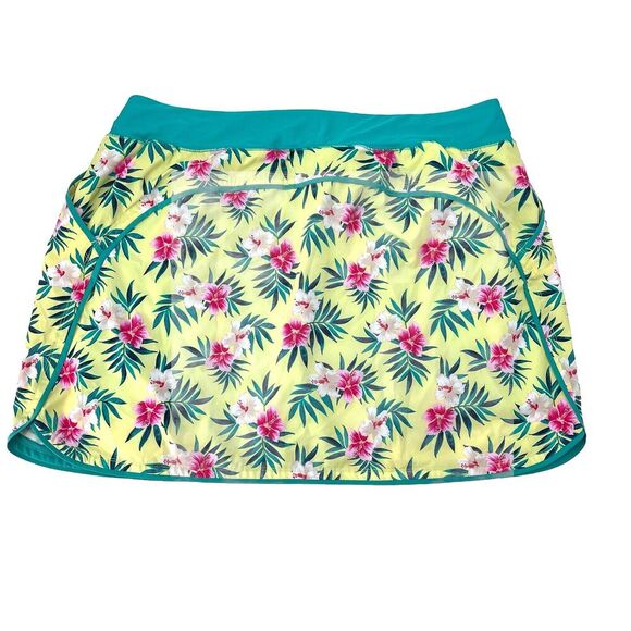 Lands' End Green Yellow Tropical Floral Lined Swim Skirt - Picture 3 of 5